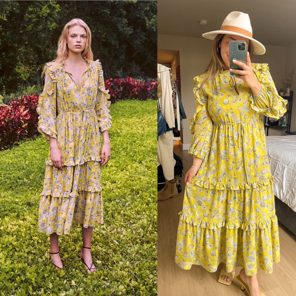 ALEXIS | Auja Floral Bohemian Crepe Midi Dress In Yellow Size: Small